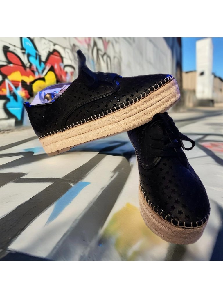 Steve Madden Shadow Laceup Leather Espadrilles 1.25" Plateform Star Cutout Summe